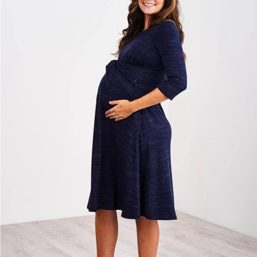 Latched Mama Navy french terry nursing Maternity Dress